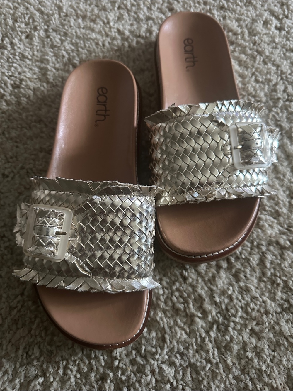 earth® Metallic Woven Buckle Slide Sandals - Silver/Gold